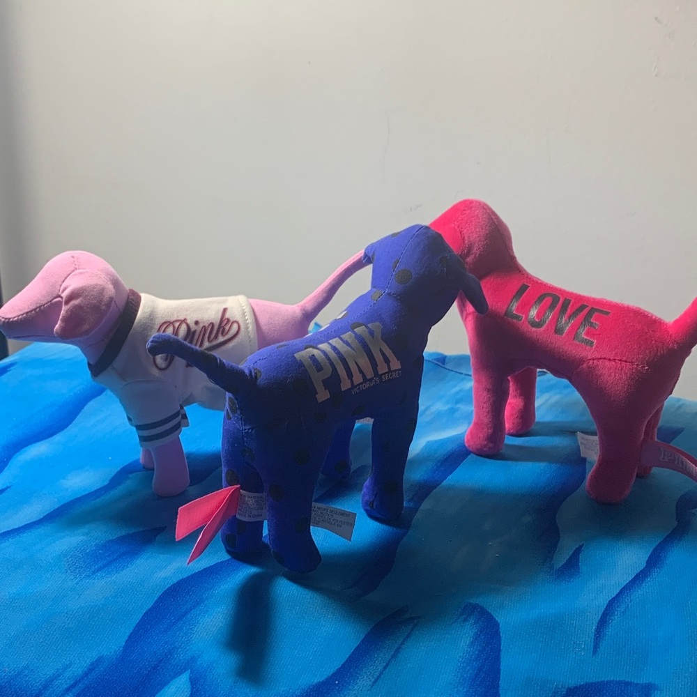 PINK Victoria's Secret Plush Dog Trio - Pink, Blue, Red